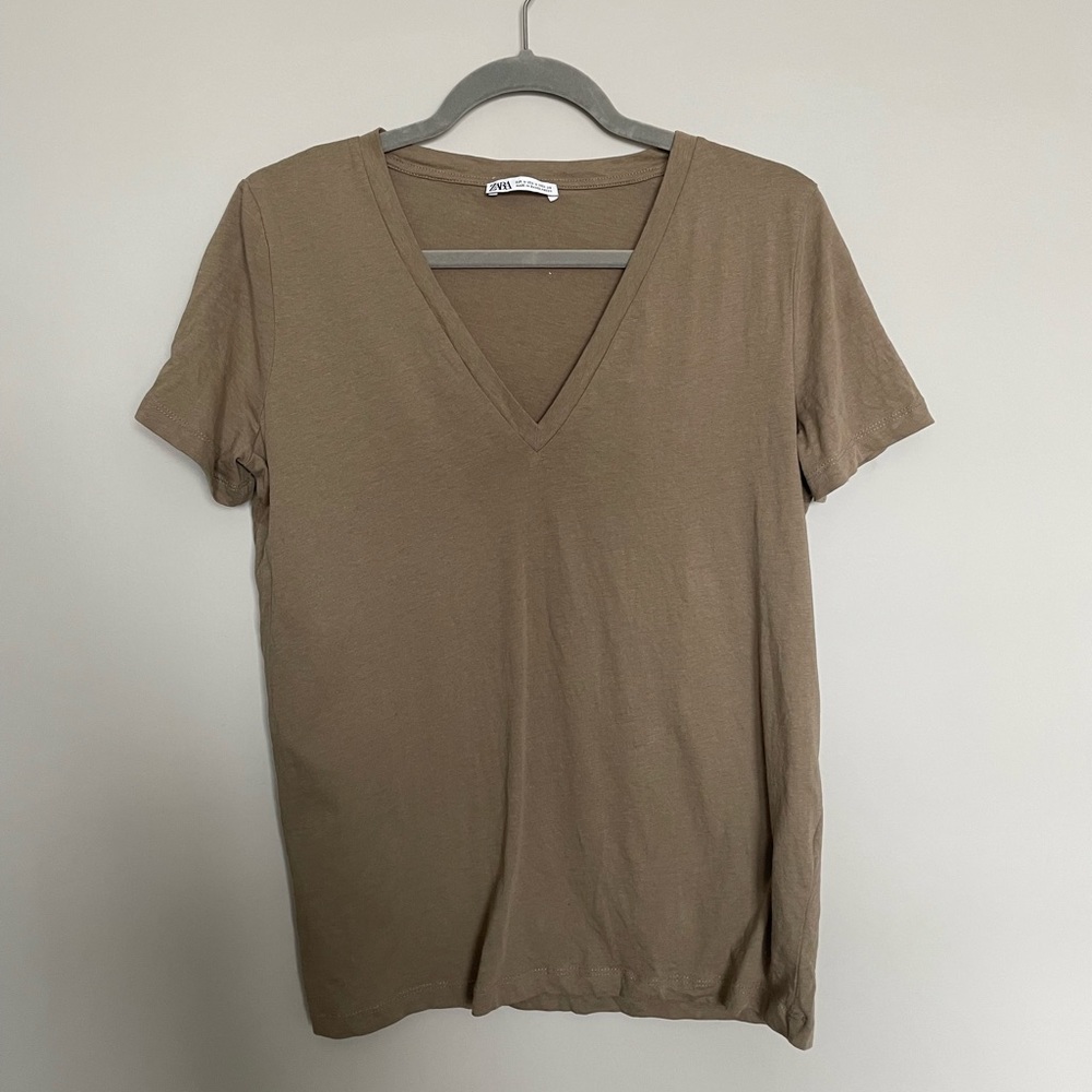 Zara Olive V-Neck T-Shirt